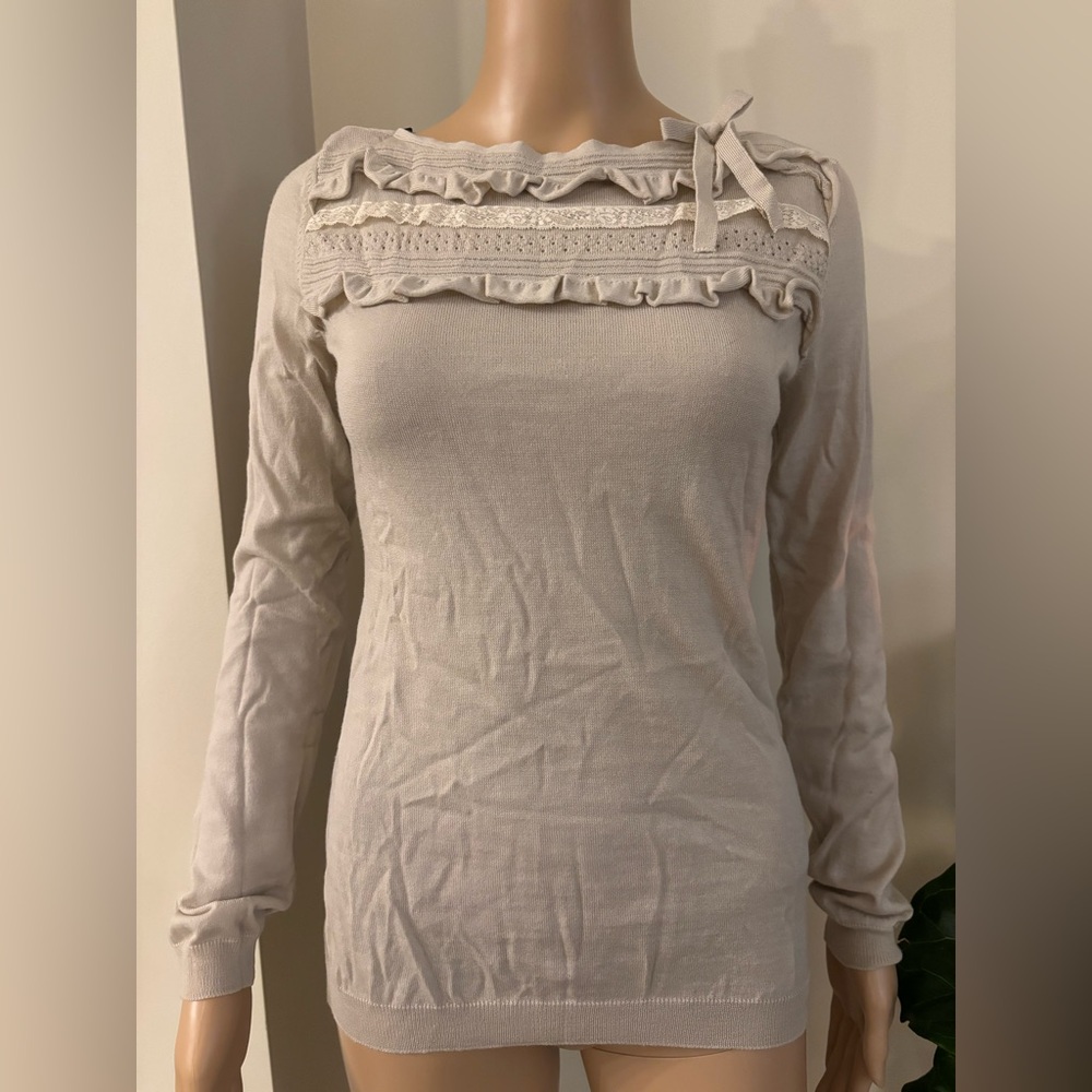 RED Valentino Cream Sweater with Ruffle Detail